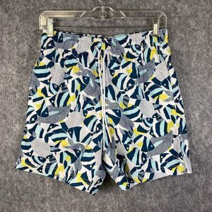 Lands End Mens Swim Trunks Shorts Green Blue Mesh Lined Drawstring Small 5.5"